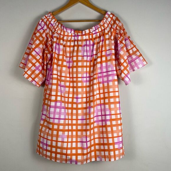 Corey Lynn Calter Anthro Mary Off Shoulder Ruffle Dress Plaid Print Sz MP NEW - Picture 9 of 13